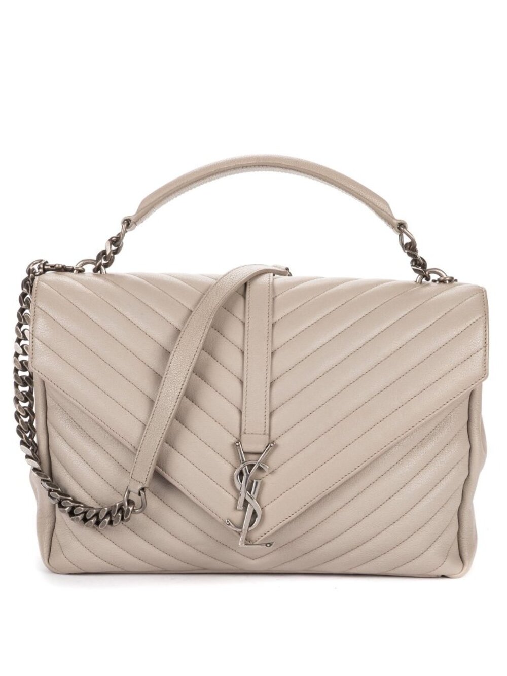 Saint Laurent Bicolor Edge Shoulder Bag Gray Chez Blanc Aged Calfskin Leather